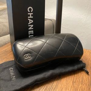 Leather Chanel Sunglasses Case, pouch and box